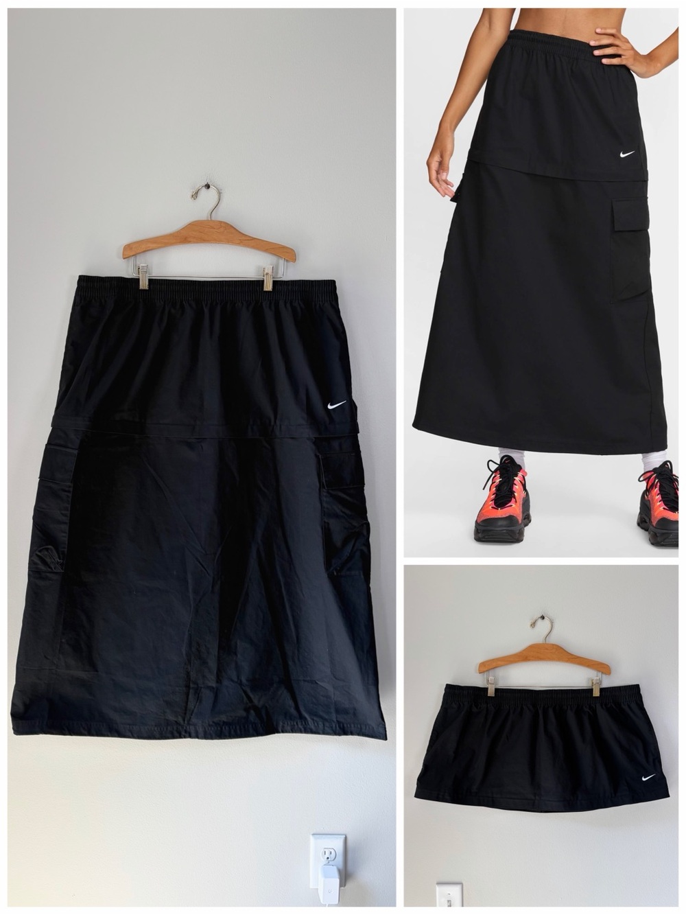Nike Black Essential Convertible Athletic Cargo Skirt Streetwear Gorpcore Tech